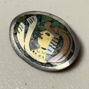 Vintage 925 Sterling Silver Metales Casados Mexico Pendant Brooch Pin 6.93g